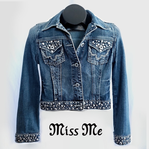 Miss Me Jeans Studded Bling Jean Jacket Size Small - Picture 1 of 13